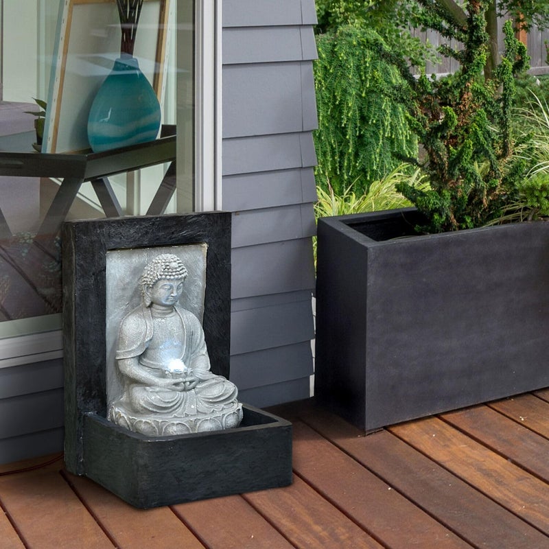 Hanover 24-in. Sitting Lotus Buddha Wall Statue Water Fountain with LED Lights for Indoor Home Use or Outdoor Garden, Yard, Patio, Deck, and Porch - Image 3